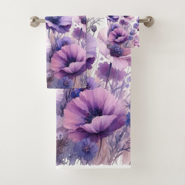 Conjunto De Toalhas Água-forte floral de Hibisco Roxo  (Insitu)