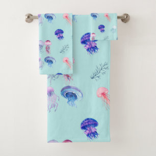 Conjunto De Toalhas Água Misturada de medusa azul