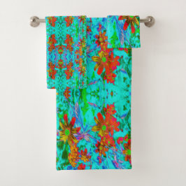 Conjunto De Toalhas Água Tropical com Flores Amarelas e Laranjas