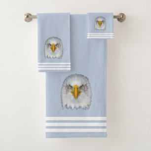 Conjunto De Toalhas Águia Branca Personalizada e Três Listras em Azul
