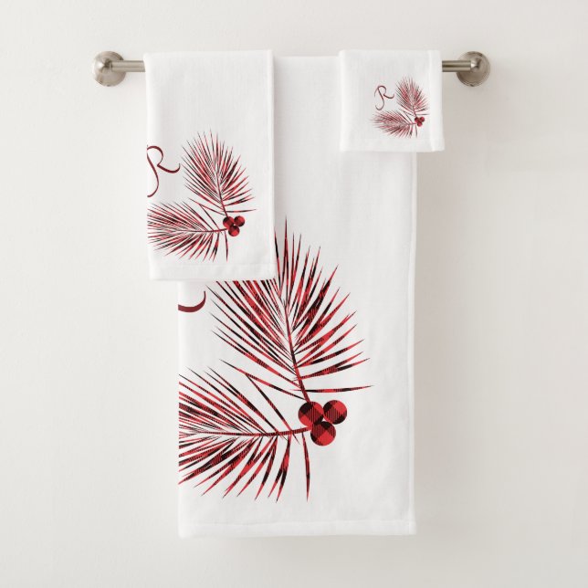 Conjunto De Toalhas Agulhas de pinheiro Xadrez de Buffalo Vermelho (Insitu)