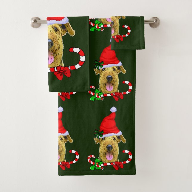Conjunto De Toalhas Airedale Terrier Christmas (Insitu)