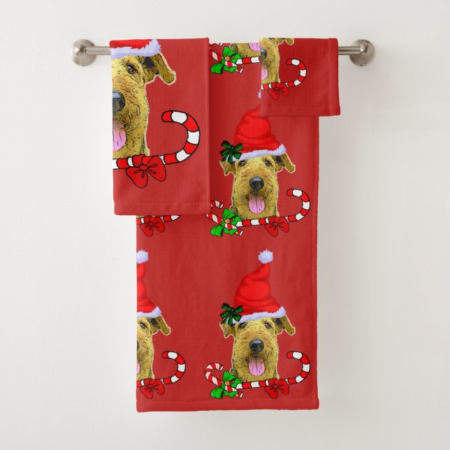 Conjunto De Toalhas Airedale Terrier Christmas (Insitu)