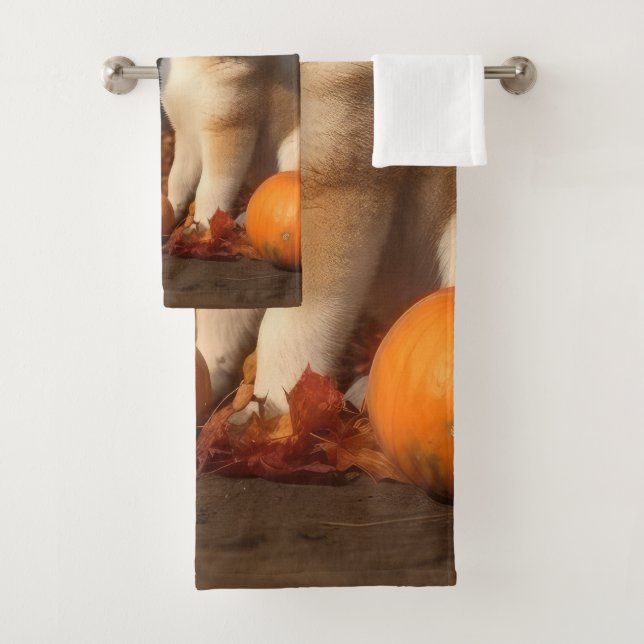 Conjunto De Toalhas Akita Puppy Autumn Delight Pumpkin (Insitu)