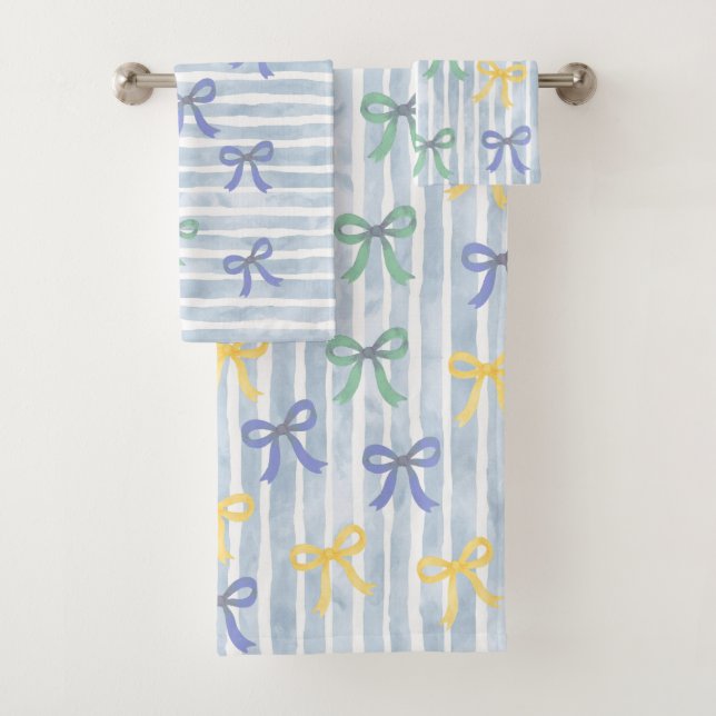 Conjunto De Toalhas Algodão de Arcos azuis e fitas de Pastel (Insitu)