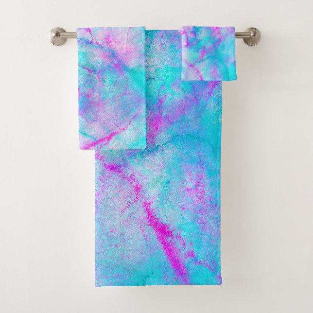 Conjunto De Toalhas Algodão Doce Rosa & Azul Mancha de Aguarela (Insitu)