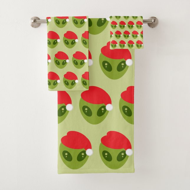 Conjunto De Toalhas Alienígena Verde em Santa Hat (Insitu)