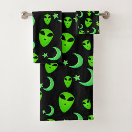 Conjunto De Toalhas Aliens brilhantes, lua crescente e estrelas em pre