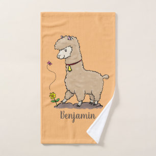 Conjunto De Toalhas Alpaca feliz e giro com cartoon de borboleta