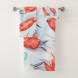 Conjunto De Toalhas Amano Shrimp Watercolor Patterno