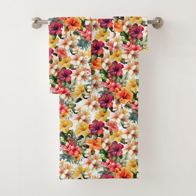 Conjunto De Toalhas Amarelo-Amarelo-Amarelo-Tropical Hibiscus Floral (Insitu)