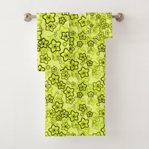 Conjunto De Toalhas Amarelo com padrão floral neon brilhante preto