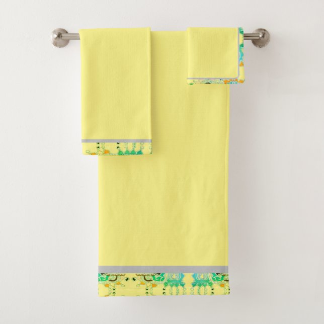 Conjunto De Toalhas Amarelo de Fundo Geométrico Elegante Abstrato (Insitu)