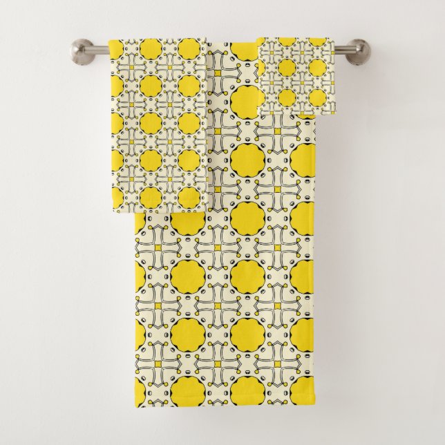 Conjunto De Toalhas Amarelo e branco com padrão geométrico  (Insitu)