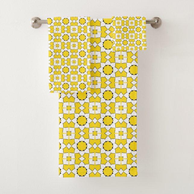 Conjunto De Toalhas Amarelo e branco com padrão geométrico  (Insitu)