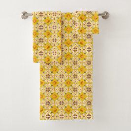 Conjunto De Toalhas Amarelo e branco estampado floral 
