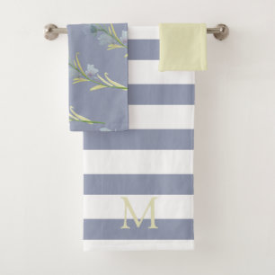 Conjunto De Toalhas Amarelo e Cinza azul Monograma de Aquarela