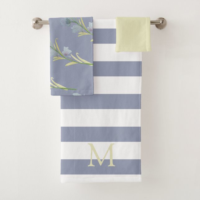 Conjunto De Toalhas Amarelo e Cinza azul Monograma de Aquarela (Insitu)