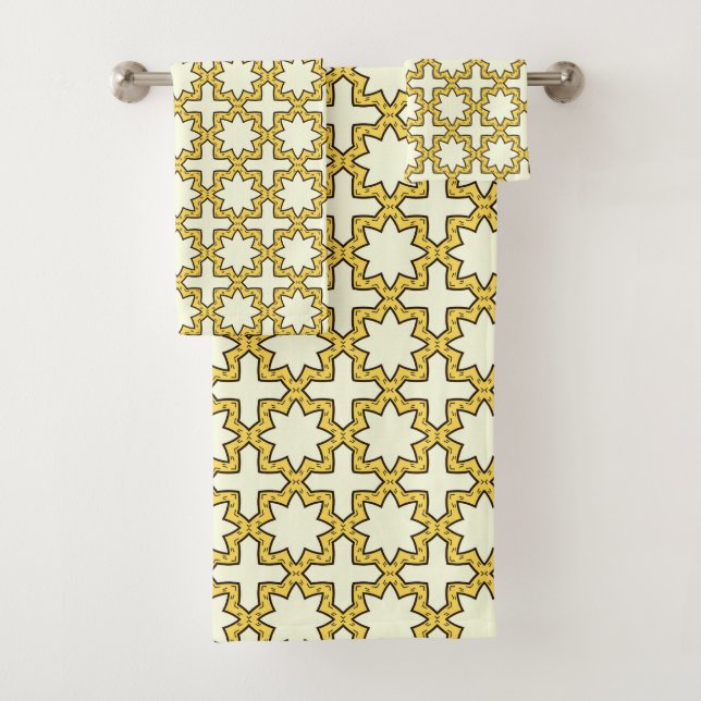 Conjunto De Toalhas Amarelo e marrom com padrão geométrico  (Insitu)