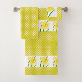 Conjunto De Toalhas Amarelo Estilo Primavera Branco Bolinhas com Narci