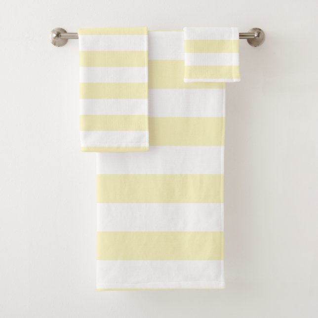 Conjunto De Toalhas Amarelo Manteiga e Listras Brancas (Insitu)