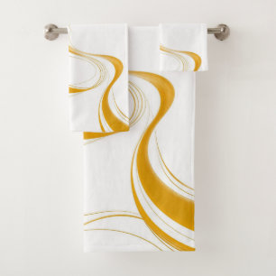 Conjunto De Toalhas Amarelo Mostarda Vibrante Onda Abstrata Verão
