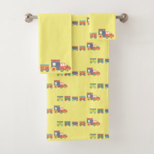 CONJUNTO DE TOALHAS AMARELO MULTI TRAIN CHALKBOARD BATHROOM SET
