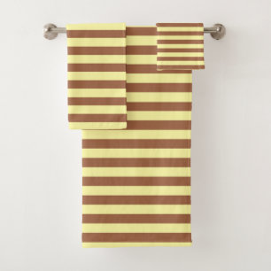 Conjunto De Toalhas Amarelo pálido e faixas castanhas