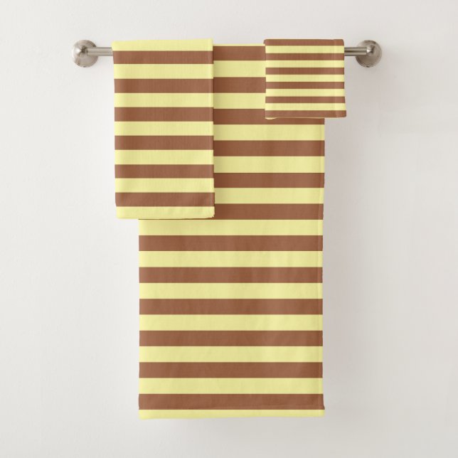 Conjunto De Toalhas Amarelo pálido e faixas castanhas (Insitu)