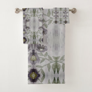 Conjunto De Toalhas Ameixa E Verde Flores