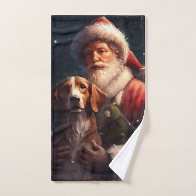 Conjunto De Toalhas American English Foxhound Santa Claus Natal (Toalha de mão)