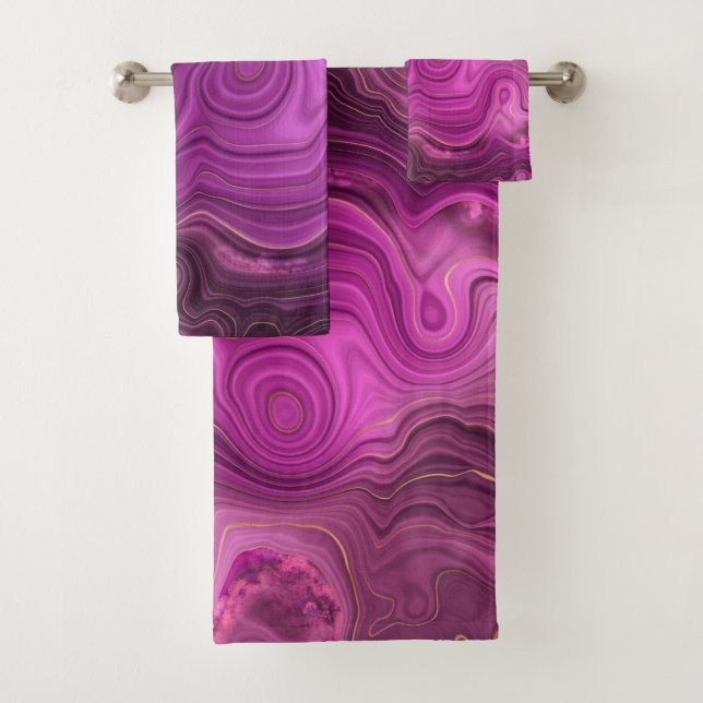 Conjunto De Toalhas Ametista Roxo E Agato De Abstrato Dourado (Insitu)