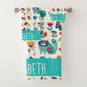 Conjunto De Toalhas Amor Gatos Escandinavos Raparigas de Arte Folclóri