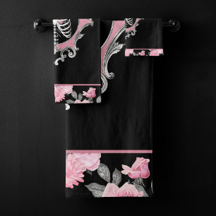 Conjunto De Toalhas Amor Gótico   Coração Floral, de Coração, Cor-de-R