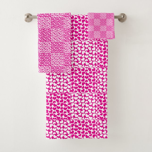 Conjunto De Toalhas Amor verificado em magenta e branco (Insitu)