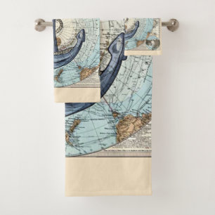 Conjunto De Toalhas Anchor Náutico do Mapa do Polo Norte Vintage