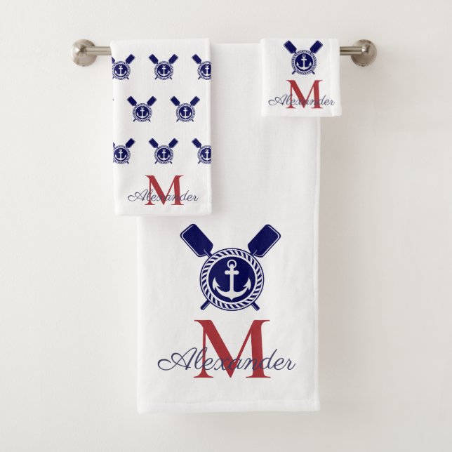 Conjunto De Toalhas Anchor Náutico Marinho Paddles Vermelhos Azul-Banh (Insitu)