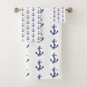 Conjunto De Toalhas Âncora azul e branca