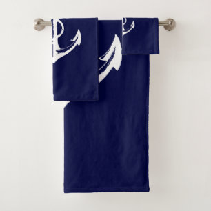 Conjunto De Toalhas Âncora branca e fundo azul Marinho