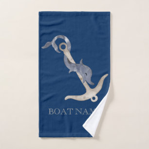 Conjunto De Toalhas Âncora Espírito Náutico Golfinho Azul Marinho