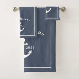 Conjunto De Toalhas Âncora Moderna Costeira Monograma Azul Jeans Branc