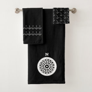 Conjunto De Toalhas Âncora Náutica marinha compas Banheiro preto
