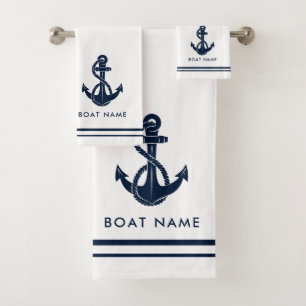 Conjunto De Toalhas Âncora Náutica Nome do Barco Personalizado Swag