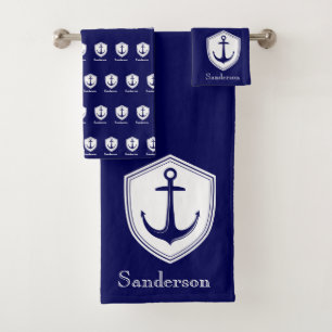 Conjunto De Toalhas Ancoragem Náutica Personalizada - Marinho Azul B