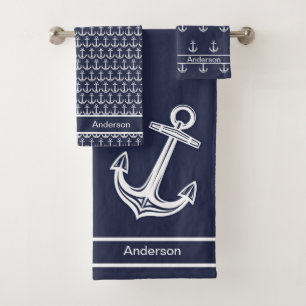 Conjunto De Toalhas Ancoragem Náutica Personalizada - Marinho Azul B