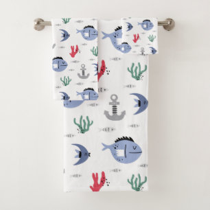 Conjunto De Toalhas Âncoras e vida marinha