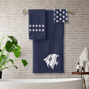 Conjunto De Toalhas Anel Oceano Azul e Decoração costeira Branca