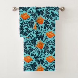 Conjunto De Toalhas Anêmona de William Morris, azul de índigo e cora