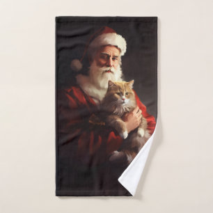 Conjunto De Toalhas Angora Gata Santa Claus Festivo
