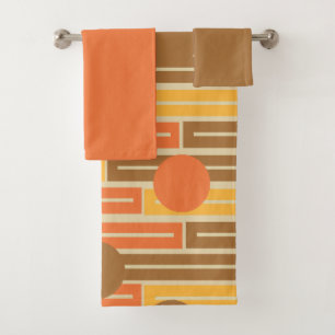Conjunto De Toalhas Ângulos laranja, Dourado, castanhos e Círculos Sub